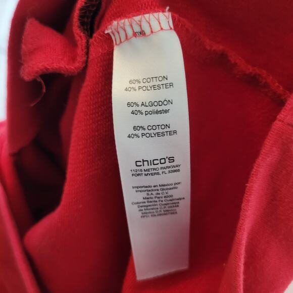 Chico's Size 0 US S Weekends Pullover Red Black Henley 1/4 Zip Sweatshirt Casual - Picture 7 of 10